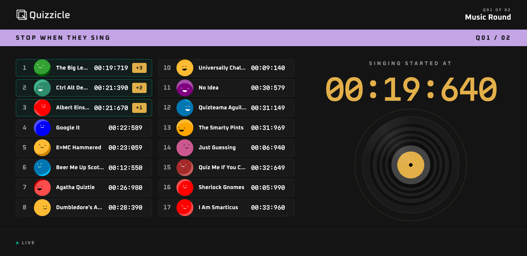 Viewer singing question screen